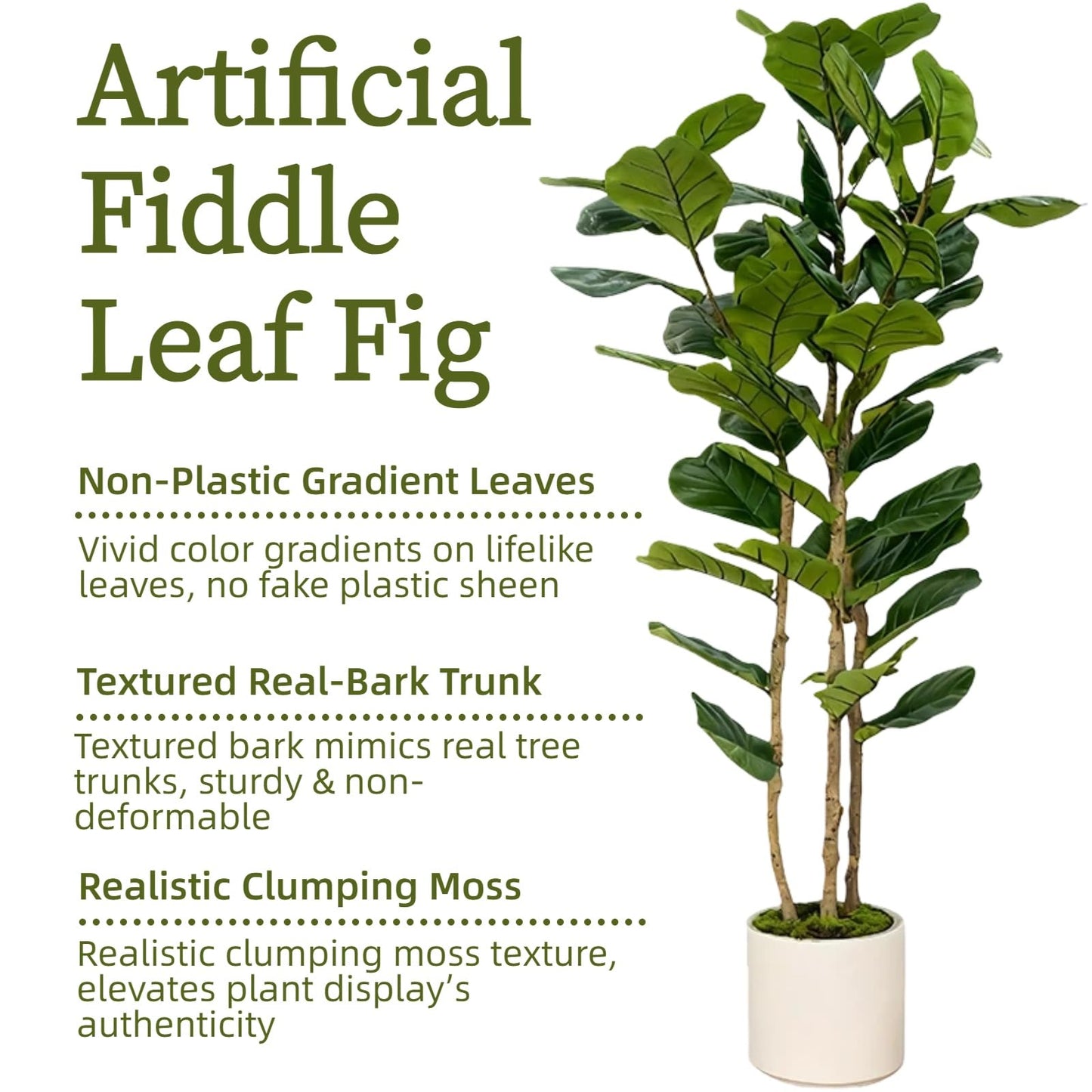 Artificial Fiddle Leaf Fig Tree 6FT with White Tall Planter-Large Faux Tree Tall Fake Floor Plant in Pot,Artificial Plants Indoor for Home Office Living Room Décor(Lyrata 6FT)