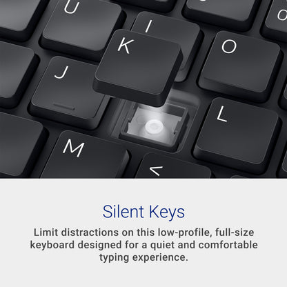 Dell Wireless Keyboard and Mouse - KM3322W, Wireless - 2.4GHz, Optical LED Sensor, Mechanical Scroll, Anti-Fade Plunger Keys, 6 Multimedia Keys, Tilt Leg - Black