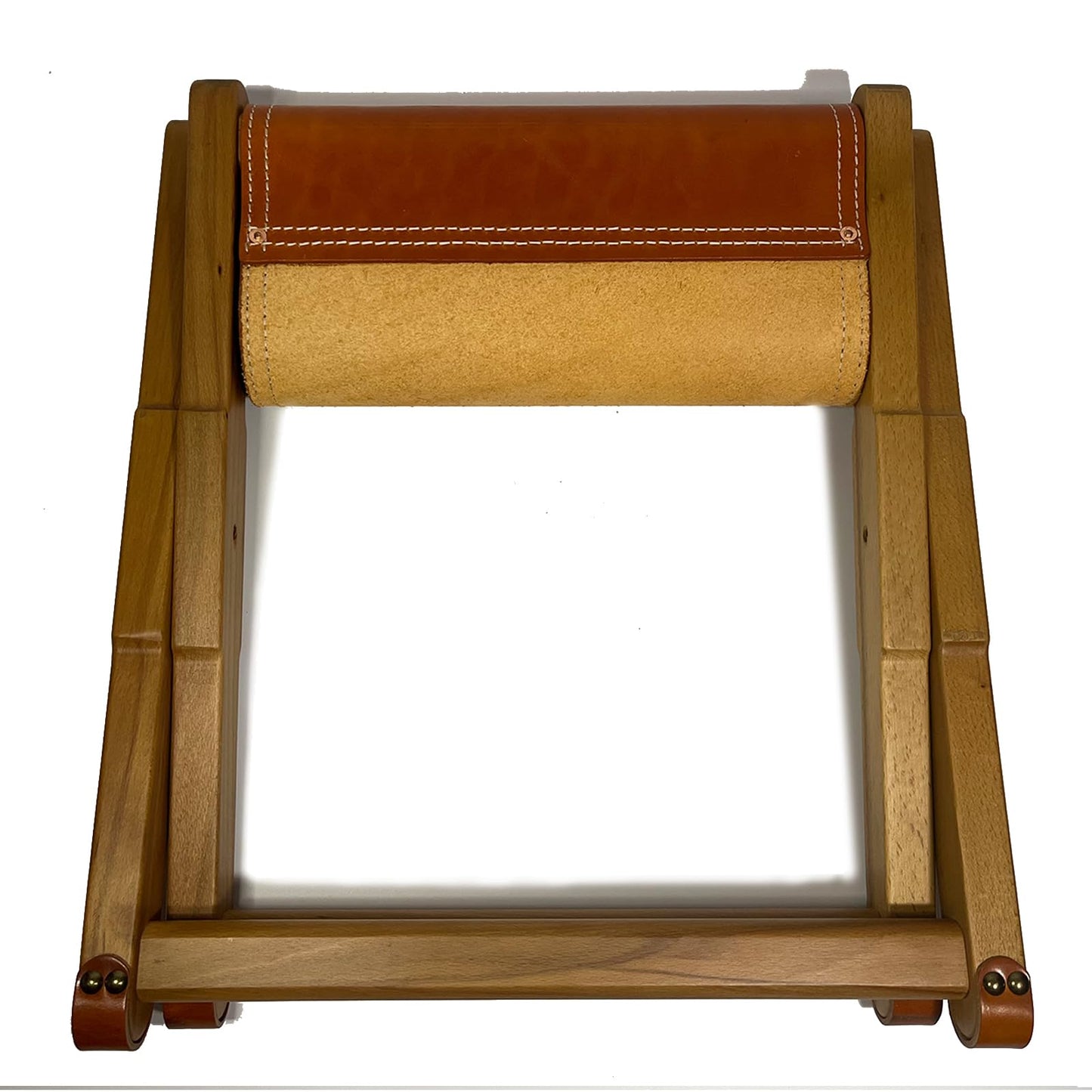 KIDENEI Foldable Leather Stool, Portable Beech Wood Artist Folding Stool, Italian Top Vegetable Tanned Leather Seat, Home Fashion Genuine Leathers Director’s Stools for Home Outdoor Camping Fishing