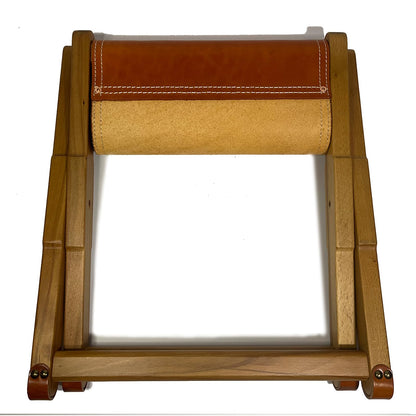 KIDENEI Foldable Leather Stool, Portable Beech Wood Artist Folding Stool, Italian Top Vegetable Tanned Leather Seat, Home Fashion Genuine Leathers Director’s Stools for Home Outdoor Camping Fishing