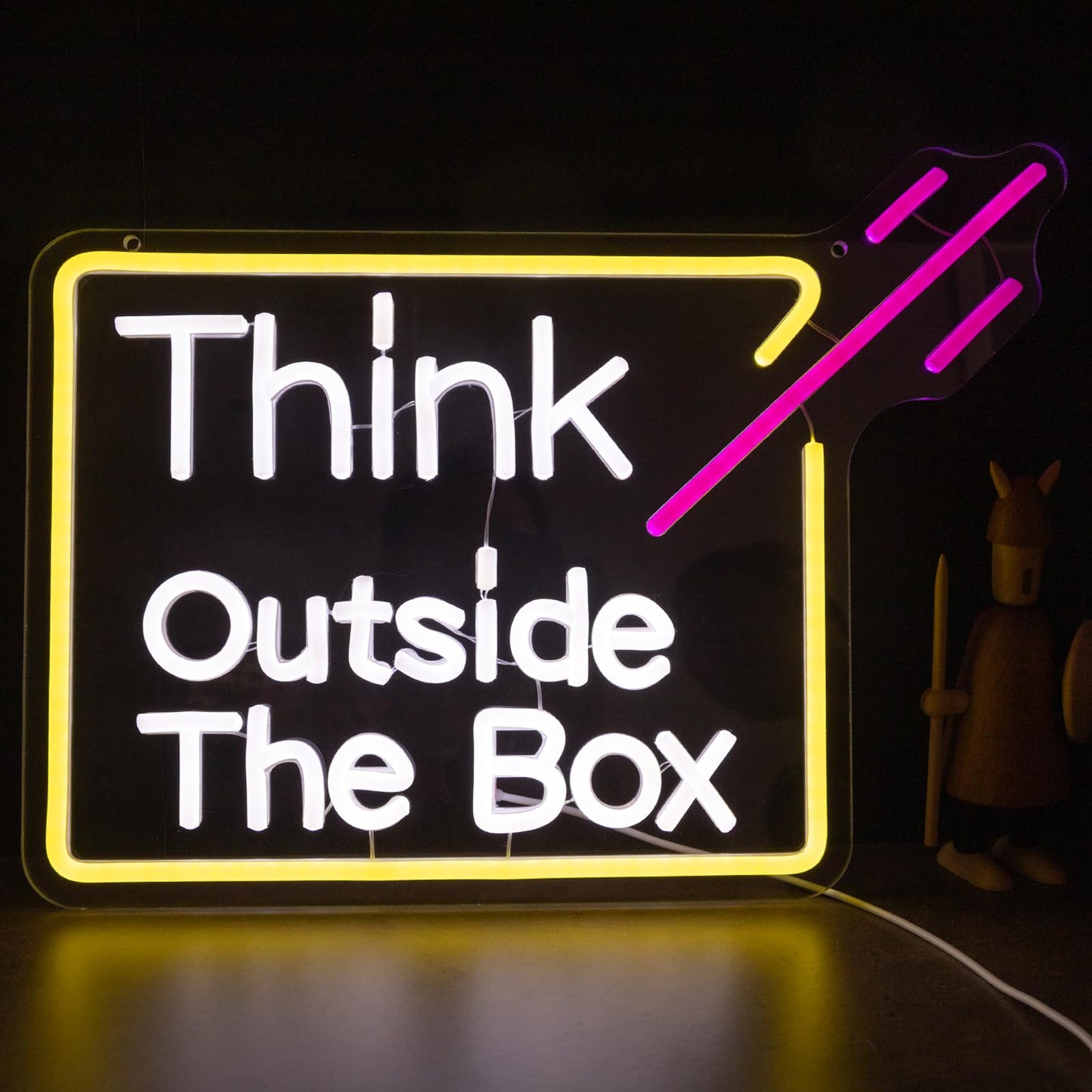 Think Outside The Box Neon Sign, Dimmable LED Neon Light for Wall Decor, USB Powered Acrylic Sign for Office, Bedroom, Classroom, Studio & Creative Space Decoration 16.14 x 11.81"