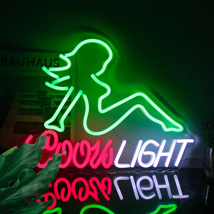 Crs Light Neon Sign Beer LED Signs for Man Cave Bar Decor Green Lady LED Neon Lights Signs Bar Neon Sign Wall Art Neon Light for Bedroom Beer Pub Man Cave Restaurant Party Decor