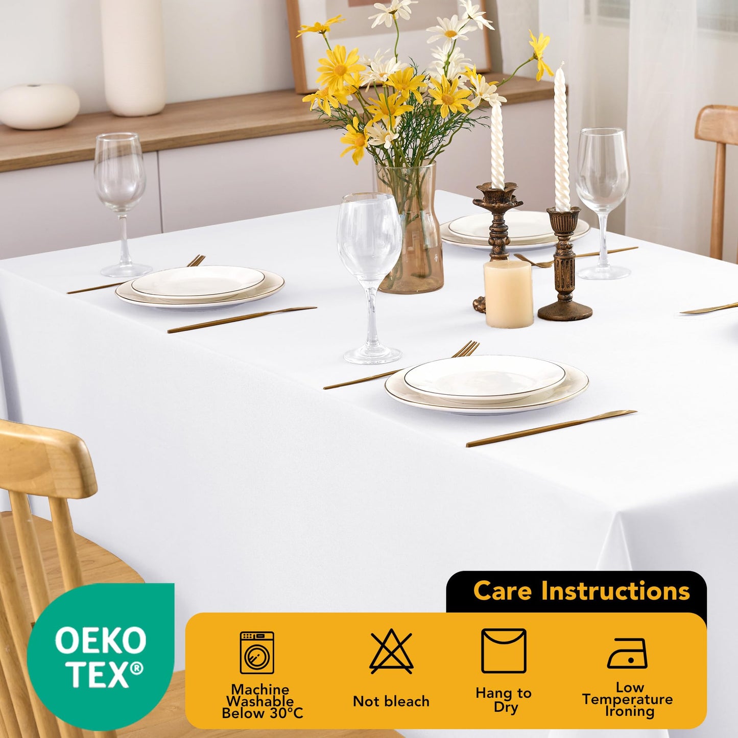 Dailyset 10-Pack White Tablecloths for Rectangle Tables, 60 x 102 Inches, Stain-Resistant Polyester Fabric for 6 Foot Tables - Washable Table Covers for Weddings, Banquets, Birthday, Parties, Events