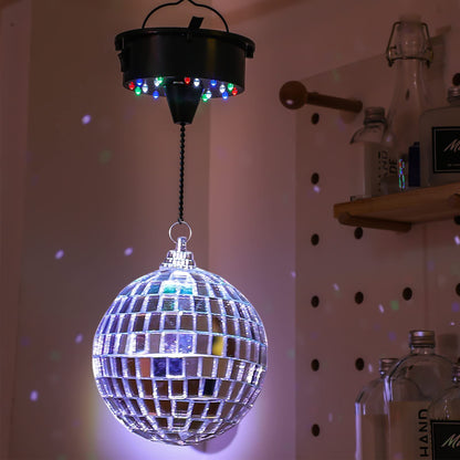 Tuanse 6RPM Rotating Disco Ball Mount Electric Motor with Lights 4 Colors for 6 8 12 Inch Disco Ball (Not Included) 2 Mode for Christmas Party Djs Bands Pubs Weddings Night Clubs(Plug Style)