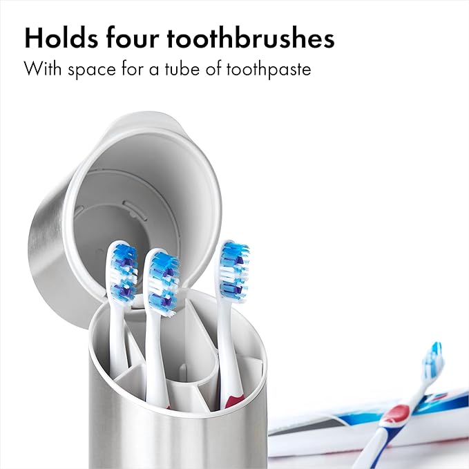 OXO Good Grips Stainless Steel Toothbrush Organizer, Bathroom Organizer and