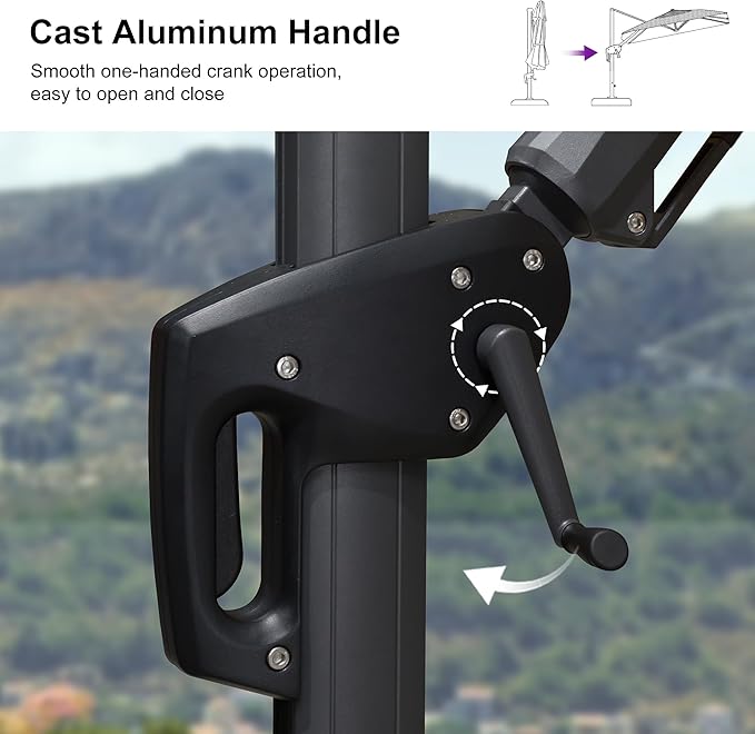 PURPLE LEAF 11.5' X 8.2' Tilting Patio Umbrella with Base Outdoor Cantilever Swivel Rectangle Umbrella Aluminum Offset Umbrella with 360-degree Rotation for Garden Deck Pool Patio Grey