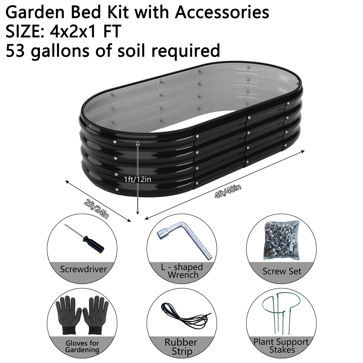 ZFHgarden Galvanized Metal Planter Raised Garden Bed Kit for Gardening Outdoor，4x2x1ft 2 Planter Grow Garden Box Raised Flower Bed，Long Vegetable Clearance Herb Raised Garden Beds for Gardening Black