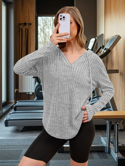 Lylinan Womens Cozy Knit Sweaters Hoodies Ribbed V Neck Pullover Sweatshirts for Fall Outfits S-XXL