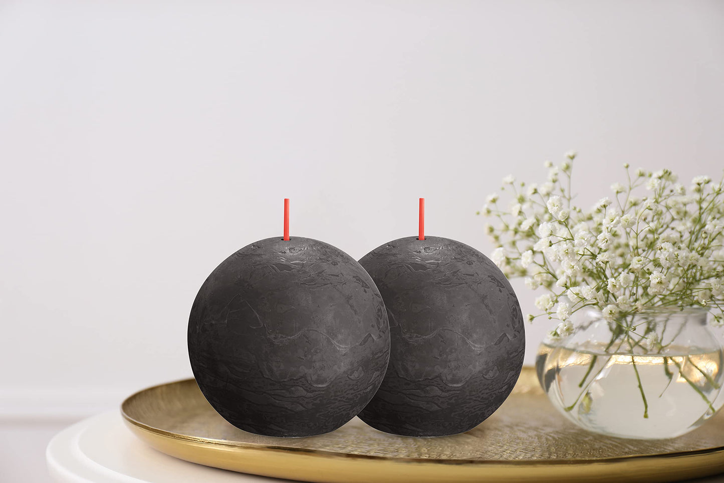 BOLSIUS 3 Pack Stormy Gray Rustic Ball Pillar Candles - 3 Inch - Premium European Quality - Includes Natural Plant-Based Wax - Unscented Dripless Smokeless 25 Hour Party Décor and Wedding Candles