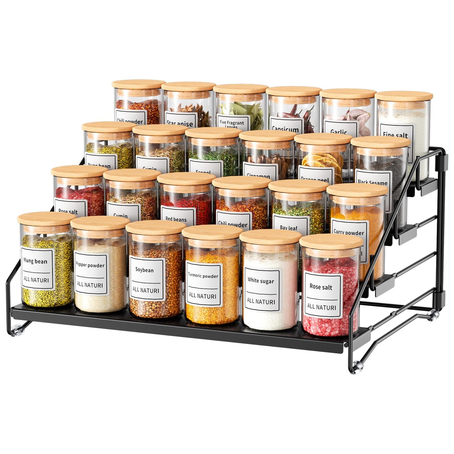 RCHYFEED Spice Rack Organizer for Cabinet Pantry,4 Tier Spice Rack Countertop, Depth Adjustable Spice Organization for Cabinet,Tierd Seasoning Organizer for Cabinet(Black, 1Pack)