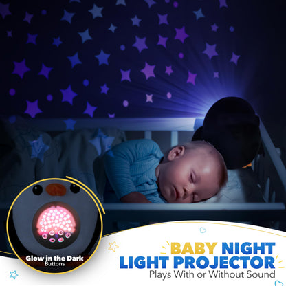 Bubzi Co Sound Machine, Portable Penguin Soother & Night Light Projector, Comforting Electronic Infant Toddler Sleep Aid With White Noise