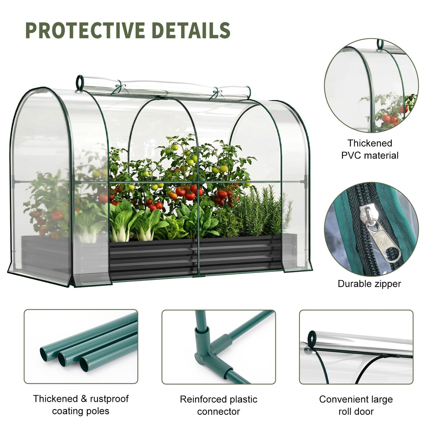 SUNYRISY Galvanized Raised Garden Bed with Greenhouse, Outdoor Metal Planter Box with Plant Bed Cover, Garden Box Protection for Gardening Vegetables Flowers Herbs Planting, Black