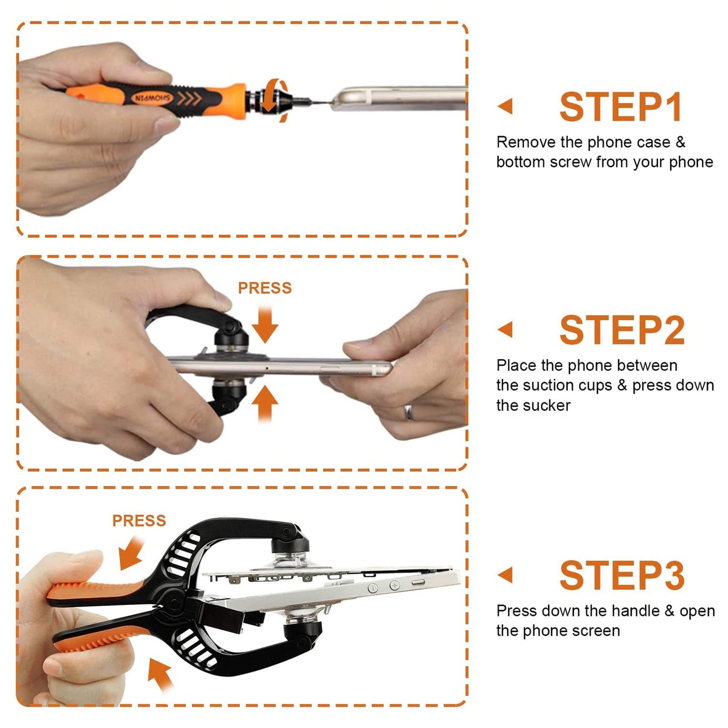 Showpin Smart Phones Suction Cup Tool Opening Pliers Repair LCD Screen, 3 in 1 iPhone Repair Tool Prying Tool Compatible with Cell Phone/Laptop/Tablet PC