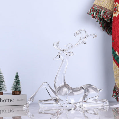 11" Tall Acrylic Christmas Reindeer Figurine - Elegant Clear Large Reindeer Ornaments for Christmas Indoor Decor, Holiday Centerpiece, Living Room, Fireplace, Table Display (Clear Sitting Reindeer)