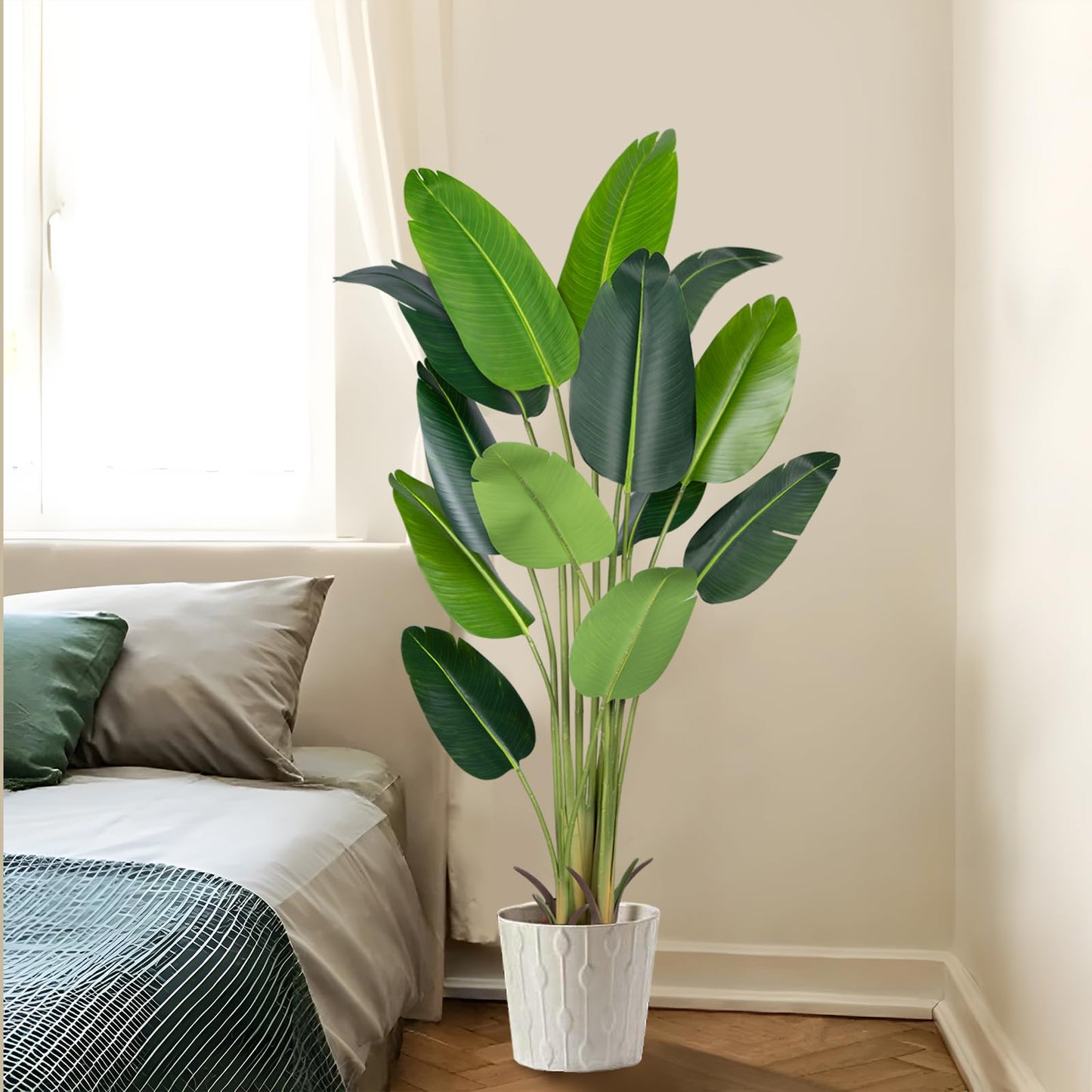 CETRD Artificial Bird of Paradise Plant 6Ft Fake Tropical Palm Tree with 13Trunks Faux Banana Leaf Trees in Pot for Home Indoor Outdoor Office Modern Decor Housewarming Gift