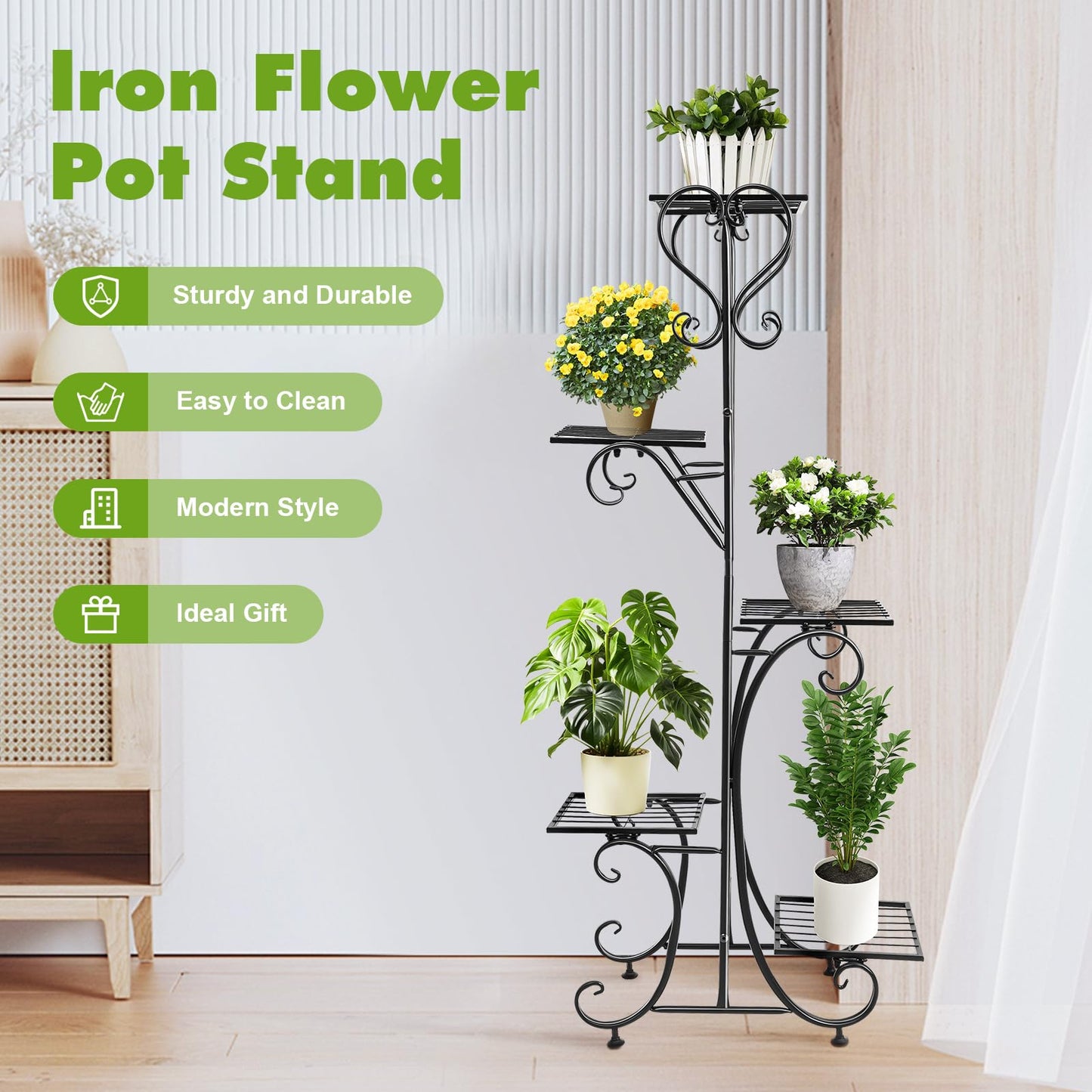 HinLIaDa 5 Tier Plant Stand Indoor, Black Metal Tall Flower Holder Rack with Multiple Shelf, Tiered Corner Flower Holder Shelf, Planter Display Rack for Patio Garden Balcony Living Room Bedroom Decor