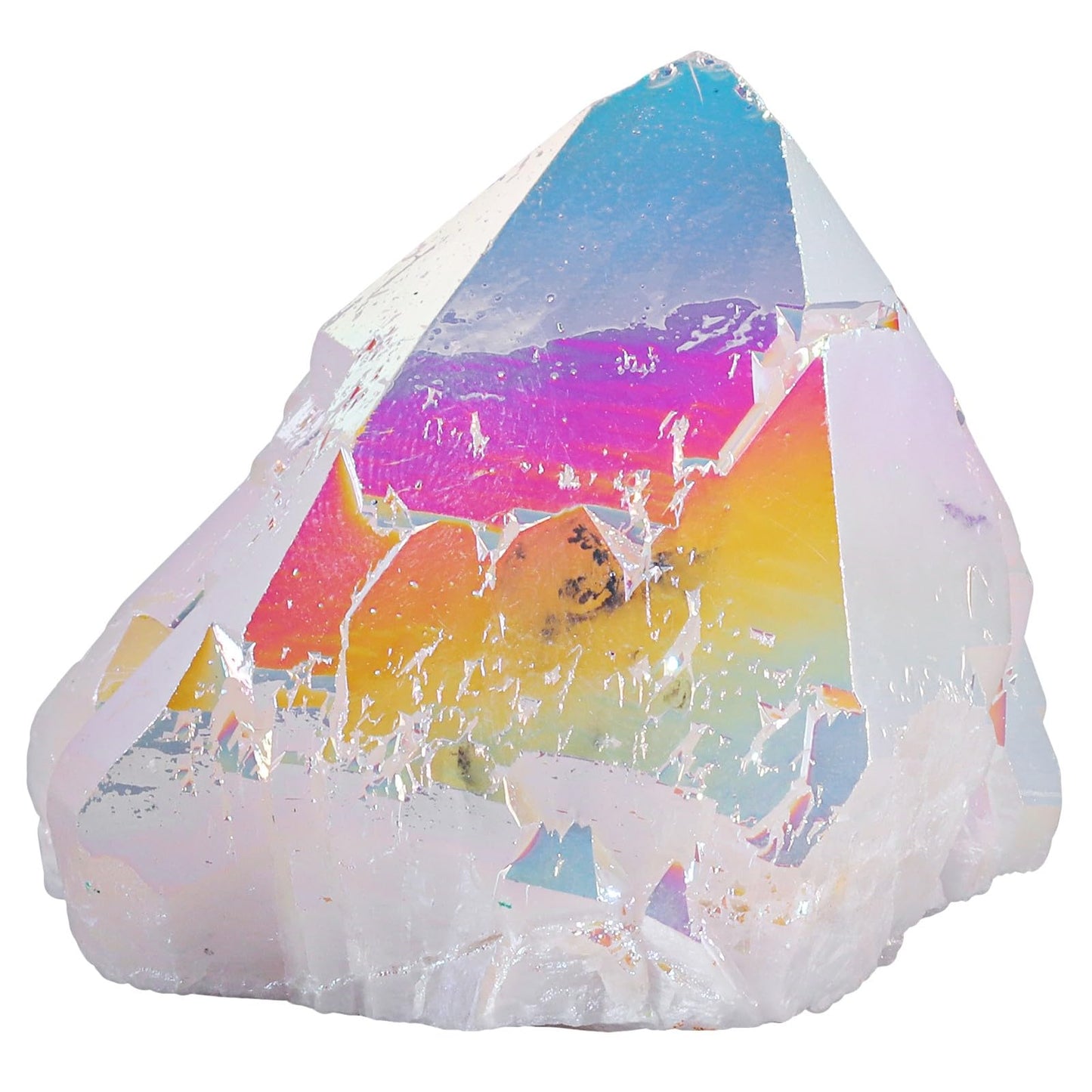 Sportmusies Titanium Coated Rock Crystal Cluster Mineral Specimen Home Decoration, Irregular-Shaped Reiki Healing Stone for Spiritual Yoga Meditation, Angel Aura
