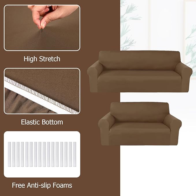Peryiter 2 Pcs Sofa Covers Couch and Loveseat Covers Set Stretch Sofa Slipcover
