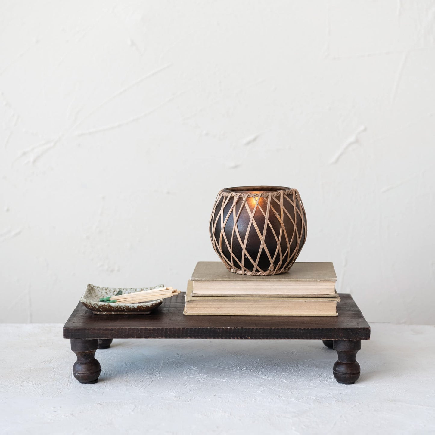 Creative Co-Op Glass Votive Holder with Woven Rattan Sleeve, Brown and Natural