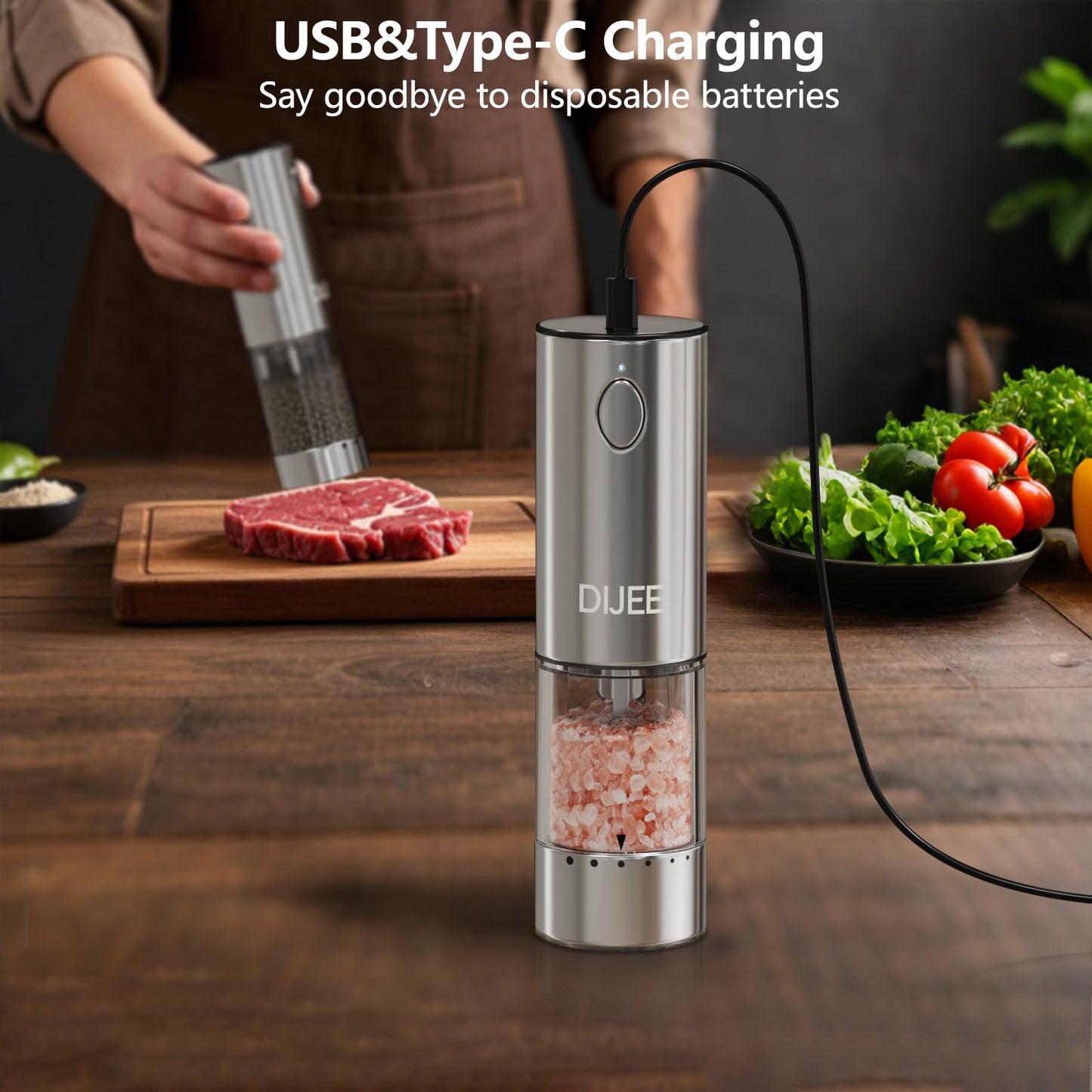 Electric Salt and Pepper Grinder Rechargeable Pepper Mill Shakers with LED light, Upgraded Larger Capacity with Adjustable Coarseness and Kitchen Appliances for New House Warming Gifts