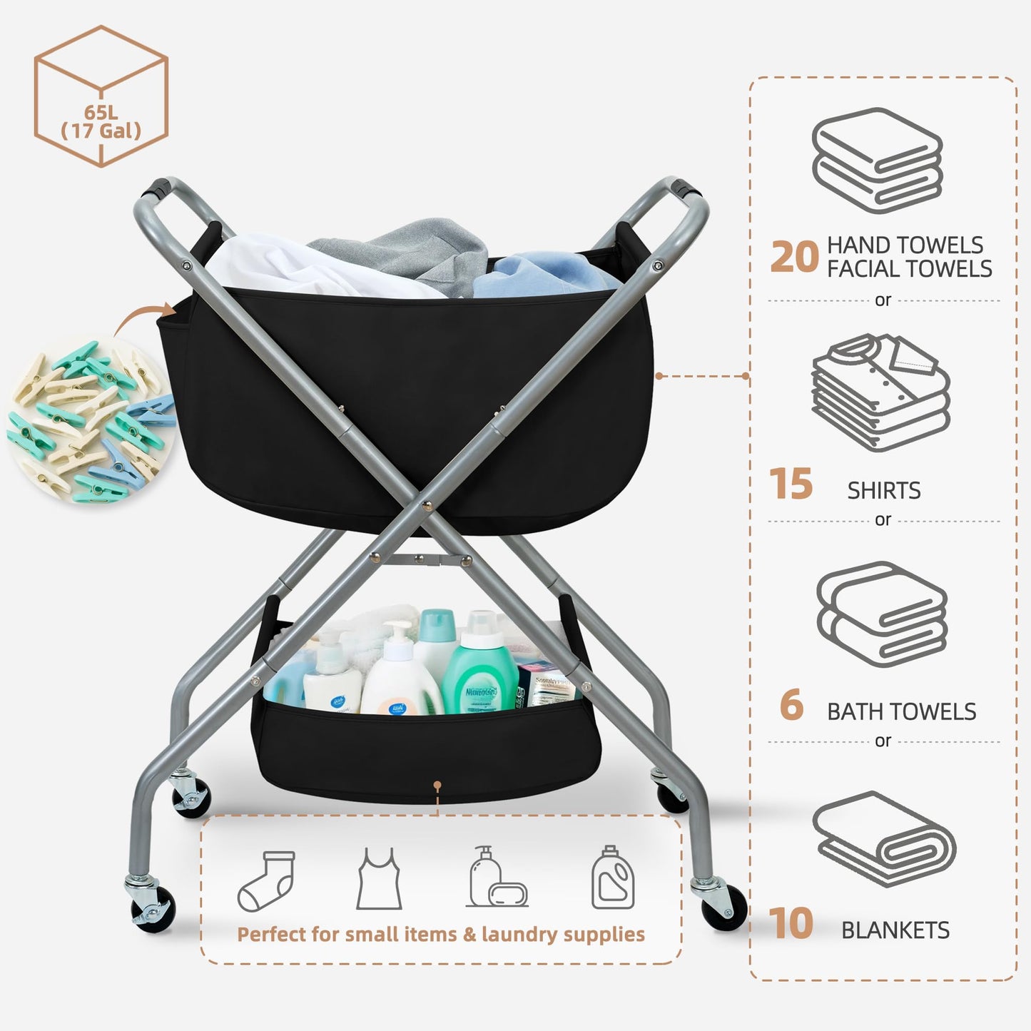 STORAGE MANIAC Outdoor Umbrella Drying Rack + 2 Tier Collapsible Laundry Cart