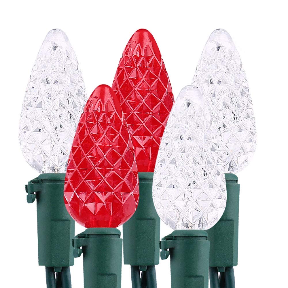 Brizled Red & White C5 Christmas Lights, 33ft 100 LED Christmas Tree Lights, Connectable 120V UL Certified Faceted Xmas Light Outdoor Indoor Xmas Lighting for Christmas Tree Party Roof Decoration