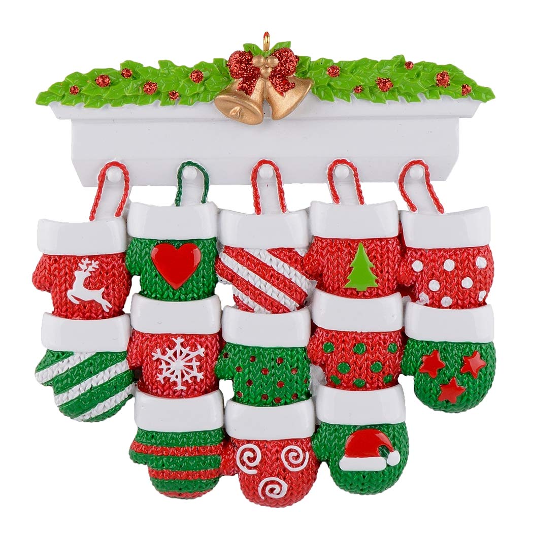 MAXORA Personalized Large Family Christmas Mitten Ornament 2026 - Mantel Gloves Family of 13 Christmas Tree Decor, Red Green Mittens Gift for Grandchildren, Siblings and Grandparents