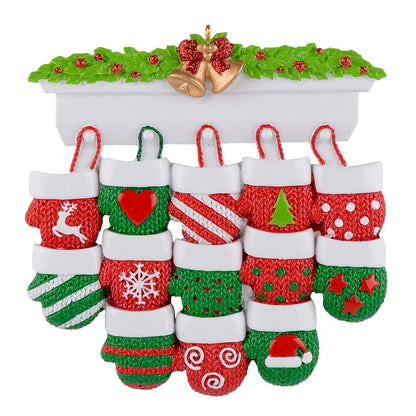 MAXORA Personalized Large Family Christmas Mitten Ornament 2026 - Mantel Gloves Family of 13 Christmas Tree Decor, Red Green Mittens Gift for Grandchildren, Siblings and Grandparents