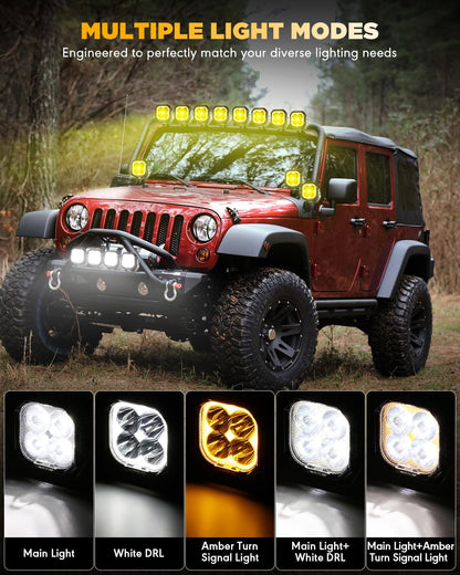 Auxbeam 3 Inch LED Pod Lights, Color Play Series Offroad Driving Light with White DRL & Amber Turn Signal, 11600LM 100W Fog Spot Light, Auxiliary Ditch Lights for Truck Jeep ATV UTV with Covers