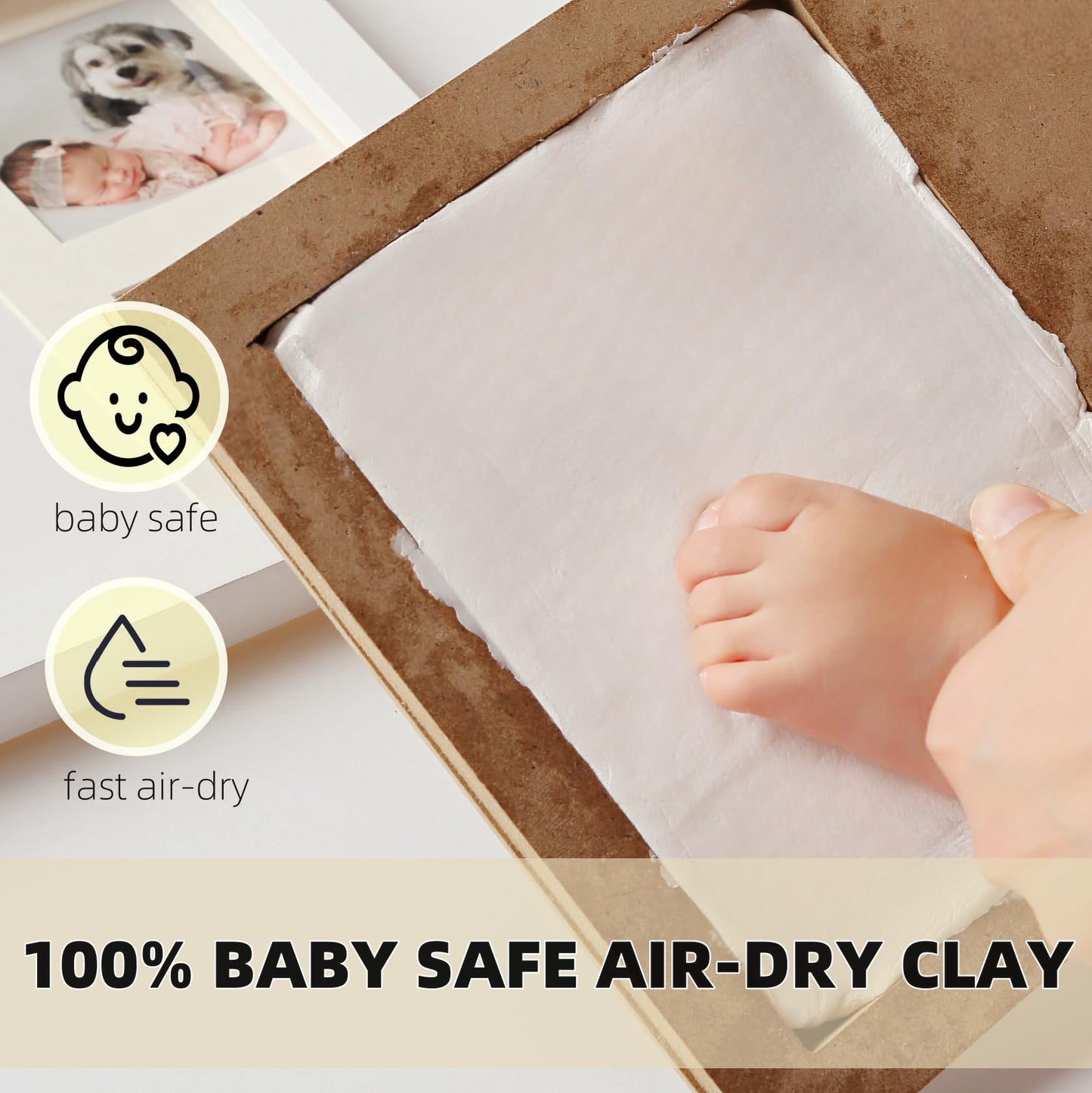PewinGo Footprint & Handprint Clay Kit, Baby Photo Frame Kit for Newborn Baby Girls and Boys, Baby Shower Gifts,Baby Registry, New Parents Gift, Perfect Baby Memory and Nursery Room Decoration-WHITE