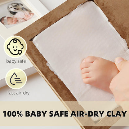 PewinGo Footprint & Handprint Clay Kit, Baby Photo Frame Kit for Newborn Baby Girls and Boys, Baby Shower Gifts,Baby Registry, New Parents Gift, Perfect Baby Memory and Nursery Room Decoration-WHITE