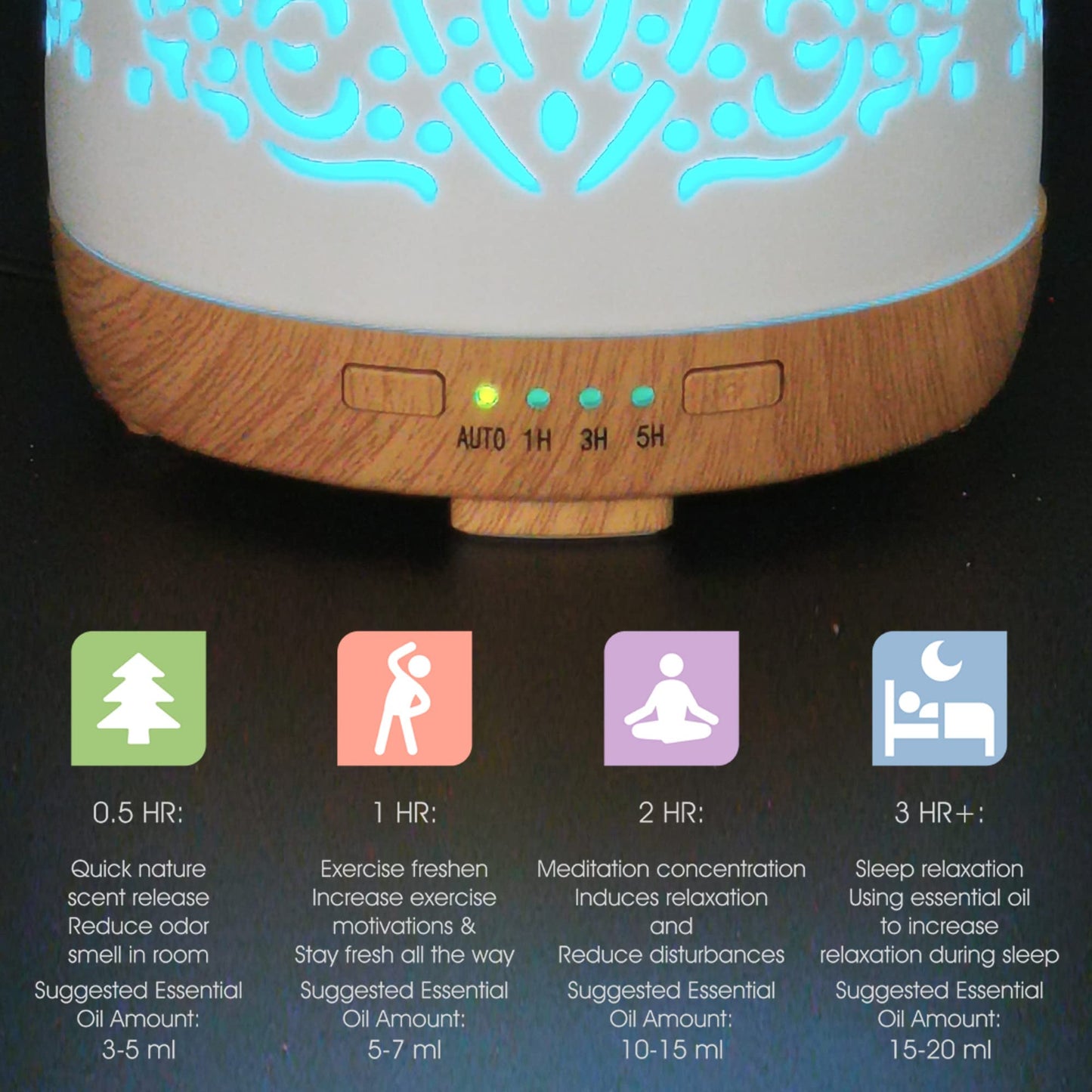 Earnest Living Essential Oil Diffuser White Ceramic Diffuser 100 ml Timers Night Lights and Auto Off Function Home Office Humidifier Aromatherapy Diffusers for Essential Oils