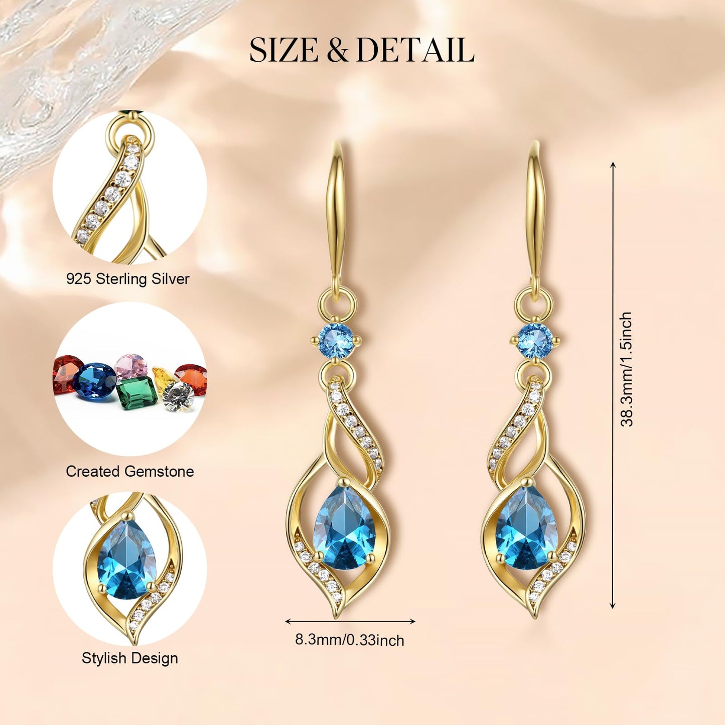 FANCIME 14K Gold Plated December Birthstone Dangle Earrings for Women Teardrop Blue Topaz Earrings S925 Sterling Silver infinity Love Birthday Gifts for Mom Women