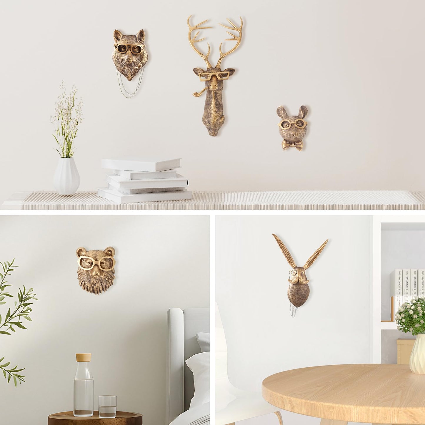 UITWMKTG Gold Animal Head Wall Decor Wall Sculpture Home Decor Statue for Living Room Office Bedroom Modern Decor for Men Women Deer