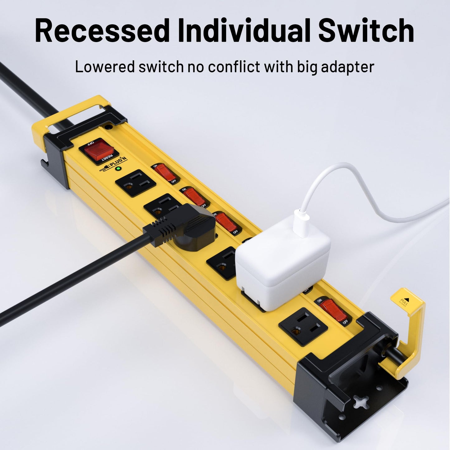 Power Strip Surge Protector 2700J with Individual Switches and Flat Plug, 3FT Heavy Duty Cord 6 Wide Spaced Outlet Mountable Metal Power Strips with Cord Manager and Hanger