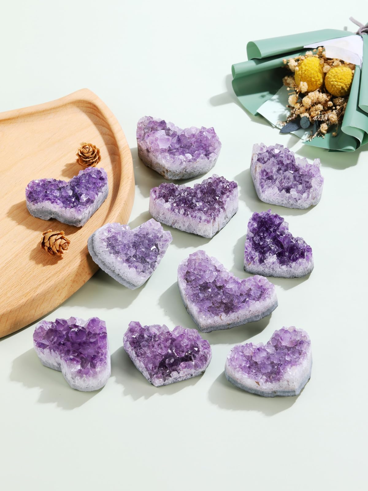 CrystalTears Amethyst Healing Crystal Geode Cluster Heart Amethyst Rock Quartz Crystals Mineral Stones Natural Raw Gemstone Specimen for Reiki Meditation Home Decor Crystal Gifts 1.97”-2.36“