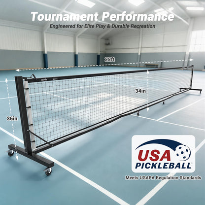 Fostoy Pro Aluminum Pickleball Net with Carbon Fiber Paddle, Dual-Side Tension Lock System, Locking Wheels, 22FT Tournament Regulation Size for Outdoor Court, Driveway & Gym, Easy Setup, Carry Bag