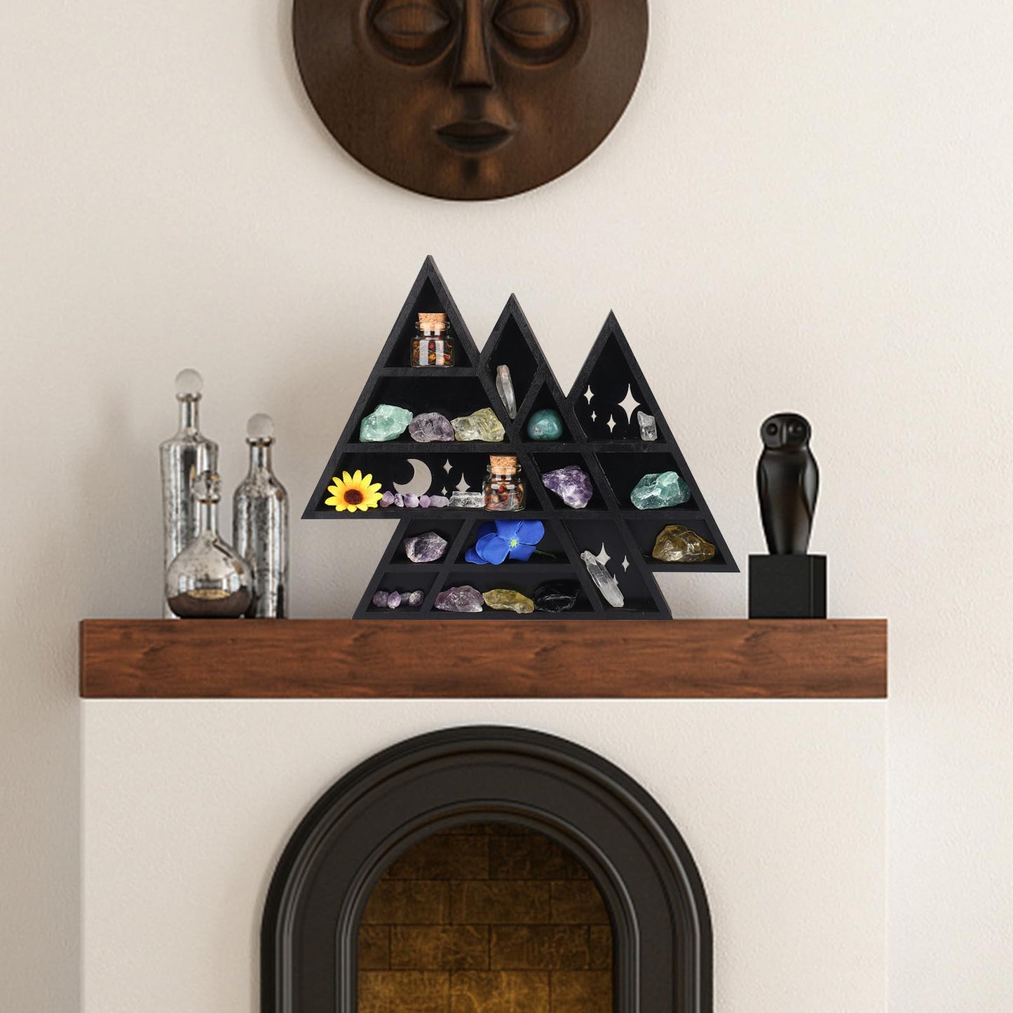 KOYILTD Gothic Decor Unique Trinket Shelf Wooden Crystal Display Shelf Gothic Bedroom Decor Witchy Wall Decoration Spiritual Gift for Home Living Room (1, Triangle)