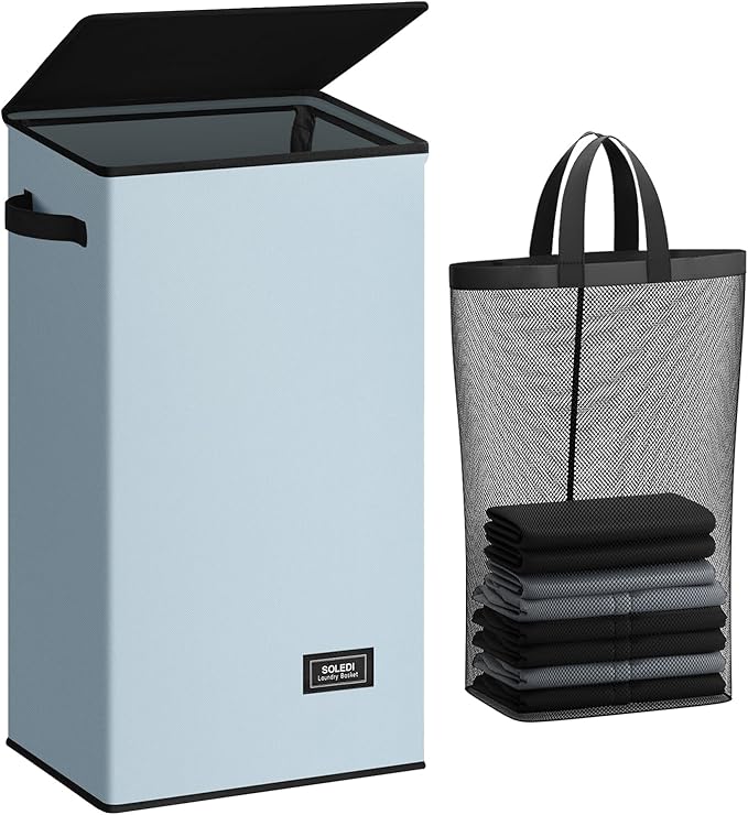 SOLEDI Laundry Hamper with Lid 100L Large & Tall Collapsible Laundry Basket