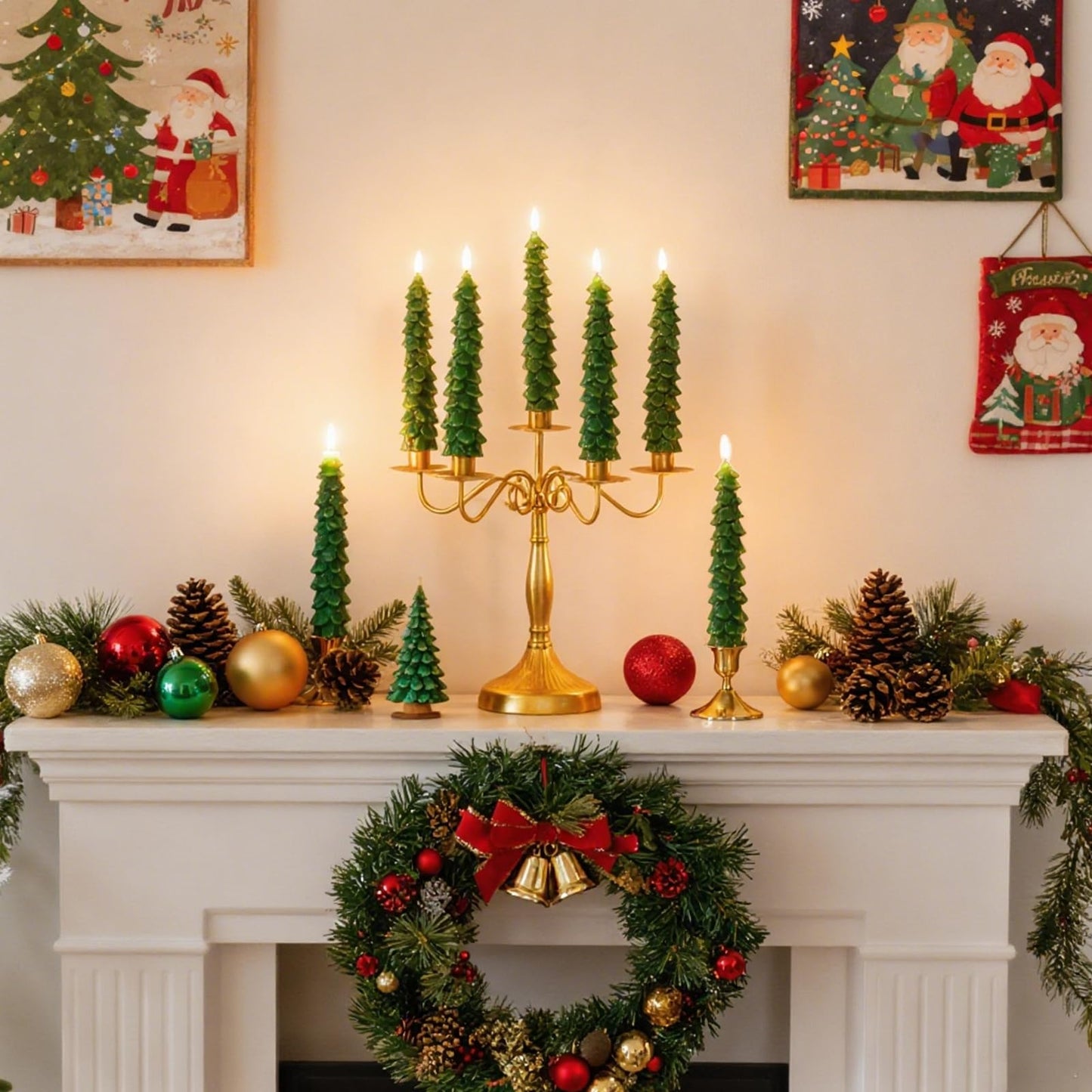 Lezonic 6Pcs Flameless Christmas Tree Candles with Remote Timer, LED Taper Candles Battery Operated Flickering Flame, 10 Inches Green Real Wax Window Candlesticks for New Year Xmas Decorations