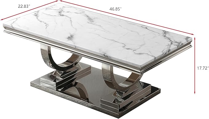Henf 47" Marble Coffee Table Modern White Faux Marble Center Table