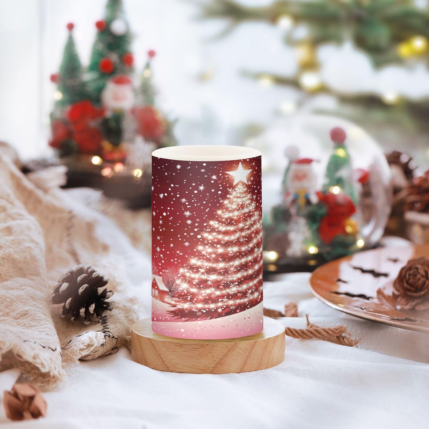Eionryn Christmas Tree Snow House Flameless Candles Battery Operated LED Candles with Remote Timer Electric Candles for Home Party Decor 2pcs