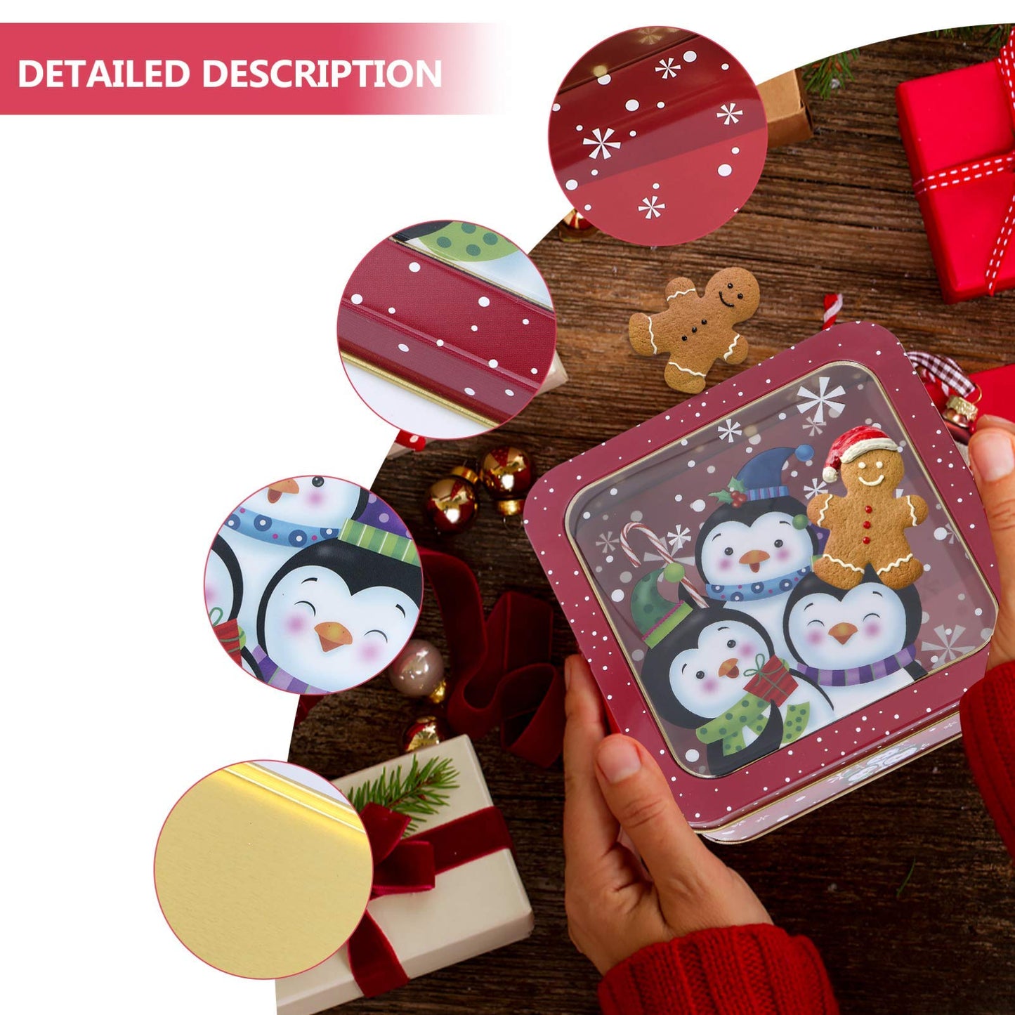 VALICLUD Christmas Candy Tinplate Box 6.10X6.10X2.16In Holiday Cookie Storage Container with Lid Xmas Party Favor Gift Box
