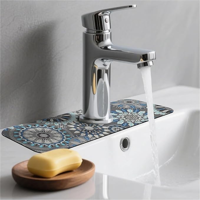 Kitchen Sink Splash Guard，Bohemian flowers Faucet Mat Sink Gadgets-Super
