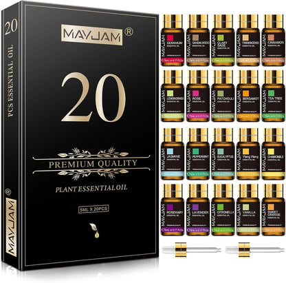 MAYJAM Tea Tree 20 Pcs Pure Essential Oil Gift Set, for Diffuser, Humidifiers, Skin Care, Massage, Fragrance Oil Scent for DIY Candle and Soap Making, Gift for Friend (5ML)
