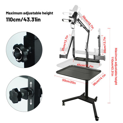GBK Tattoo Workstation with 60W 360° LED Light, Extra-Large Magnetic Detachable Tray, Rolling Cart with Dual Phone/Tablet Stands, Salon Trolley for Tattoo Studio Artist Nail Tech
