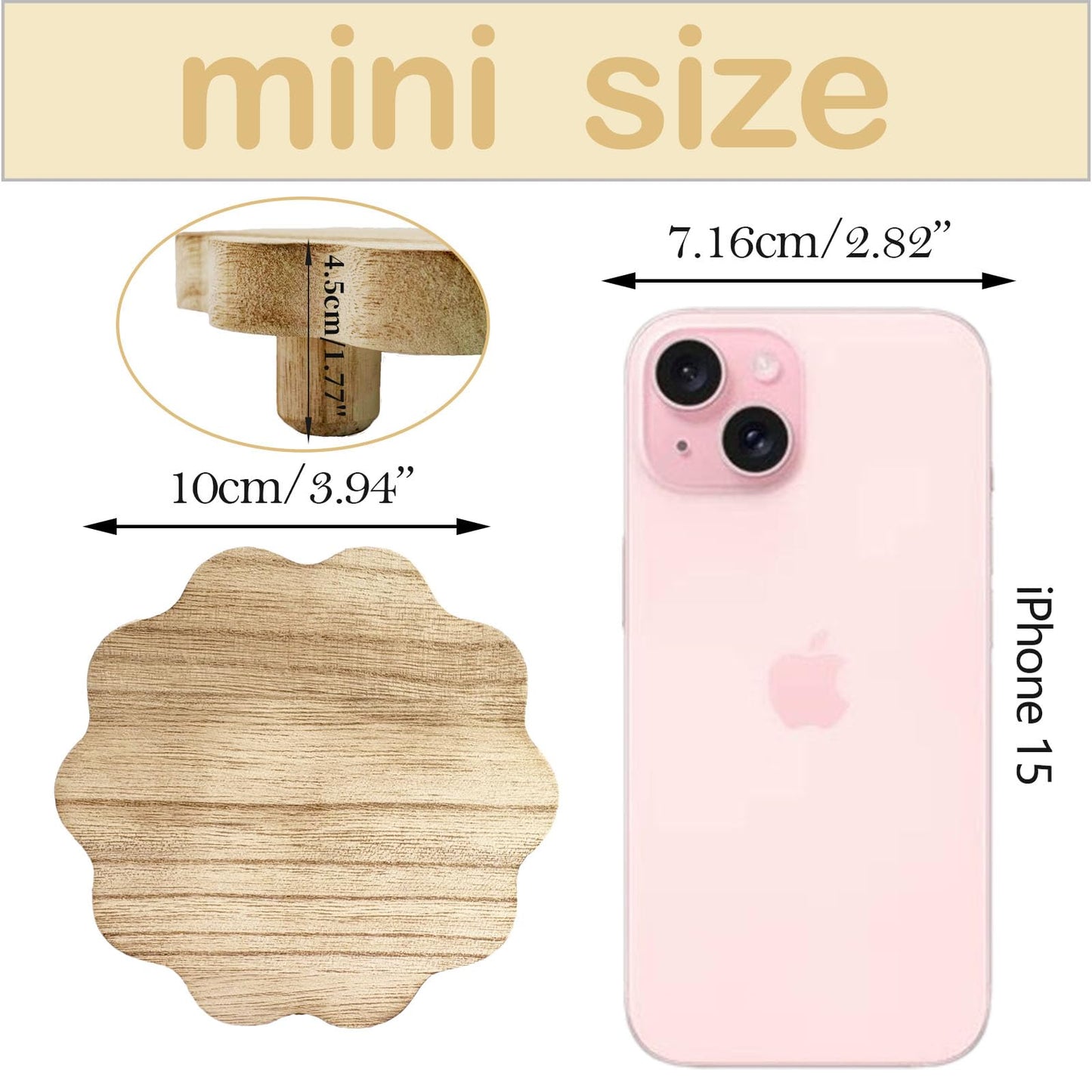 DEMULANS 3 Pack Small Scalloped Wood Risers for Display ,Mini 4 Inch Wooden Stands with Removable Feet Farmhouse Rustic Decor for Table Tiered Trays Home Kitchen Decoration (mini Light Brown, 4 Inch)