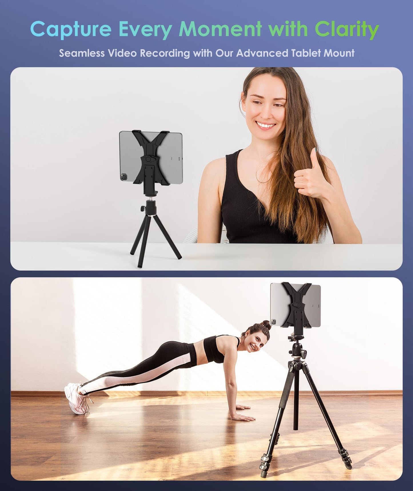 6amLifestyle iPad Tripod Mount Adapter with 360° Rotatable Ball Head, iPad Holder for Tripod, Fits 5" to 11" Tablets for Video Recording, Compatible with Mini, Air, Pro 9.7/10.5/11