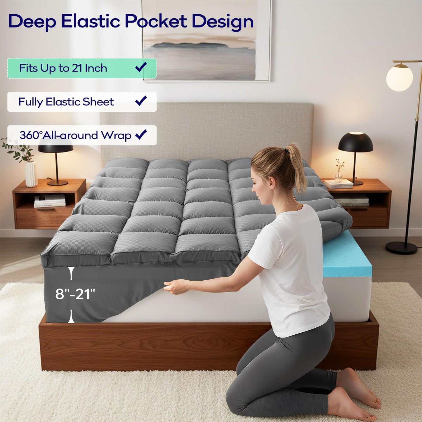 OLANLY Dual-Layer 4 Inch Queen Mattress Topper for Back Pain, 2 Inch Gel Memory Foam Support Base and 2 Inch Cooling Pillow Top Mattress Pad Cover, Plush Pressure Relief, Deep Pocket, Grey