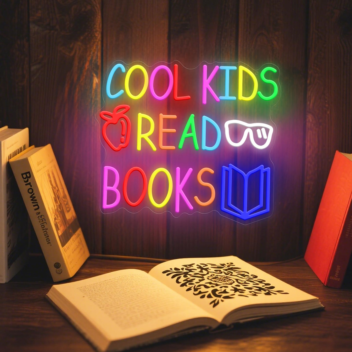 Cool Kids Read Books Neon Sign for Wall Decor, Reading Letter LED Neon Lights Library Neon Signs, Kids Room Reading Corner Classroom Christmas Bedroom Decoration 16.06 x 14.17 inch